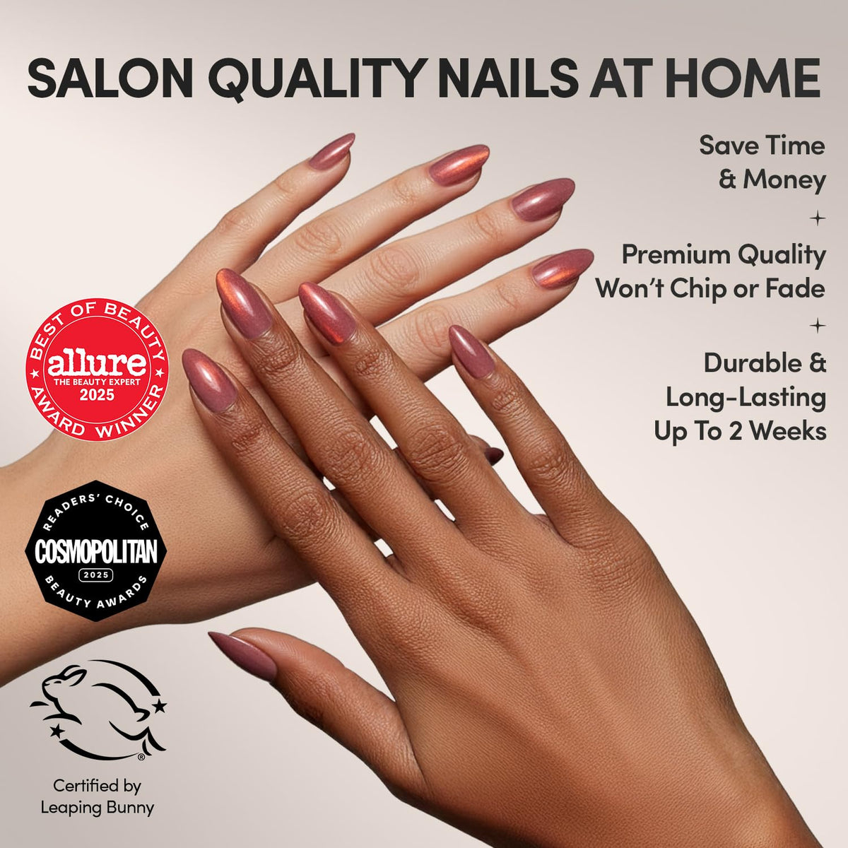 Glamnetic Press On Nails, Short Almond Glossy, Fake Nails 24pc Nail Kit