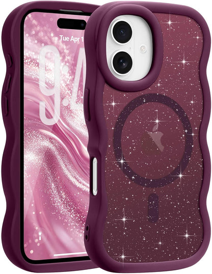 Pepmune for iPhone 16 Pro Max Case Curly Wavy Frame Translucent, Burgundy