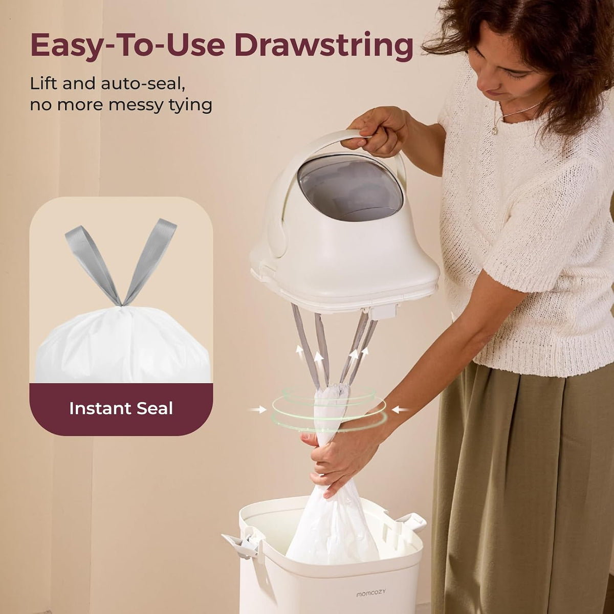 Momcozy 13 Gallon Drawstring Diaper Pail Bags, 45 Count, Ultra Thick