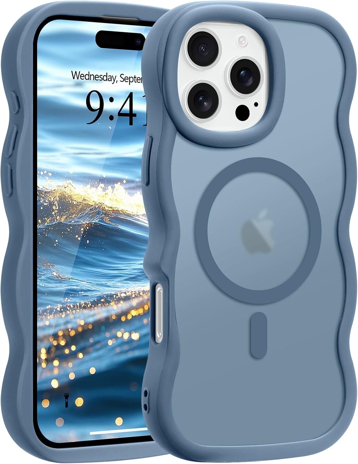 Pepmune for iPhone 16 Pro Max Case Curly Wavy Frame Translucent, Burgundy