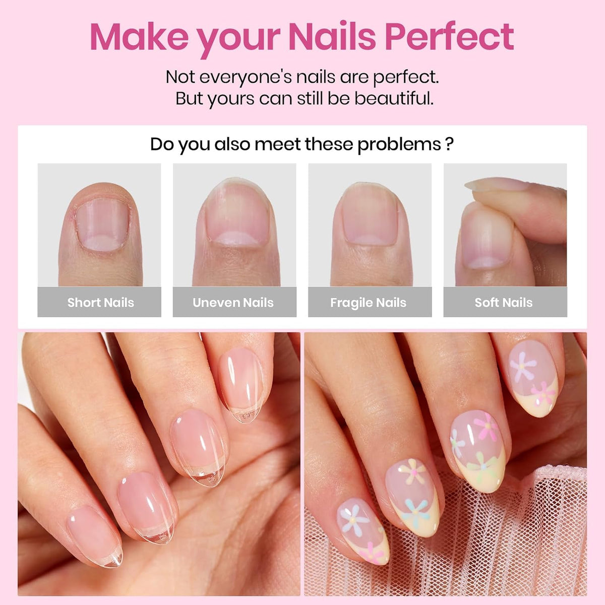 Beetles Soft Gel Nail Kit Almond Short 288pcs 12 Sizes Nail Tips with Glue