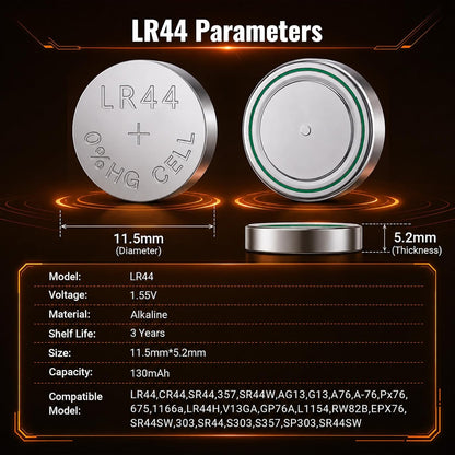 POWEROWL 12-Pack LR44 SR44 L1154 1.5V Alkaline Button Cell Batteries Watches, Key Fobs, Toys & Small Electronics