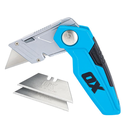 OX TOOLS P224301 Pro Heavy Duty Fixed Blade Folding Knife, Blue / Black