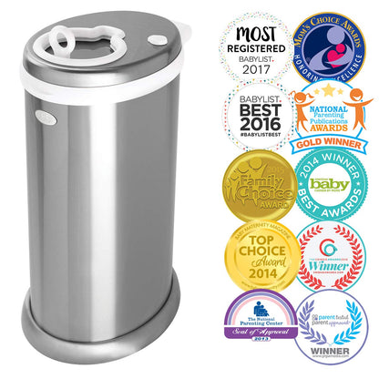 Ubbi Stainless Steel Diaper Pail, No Special Bags, Odor-Locking, White