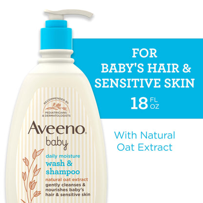 Aveeno Baby Daily Moisture Wash & Shampoo, Tear-Free, 18 fl. oz