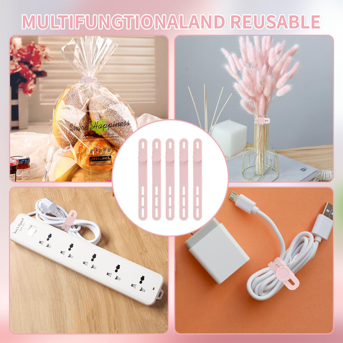 25 Pcs Silicone Cable Ties, Cable Ties Reusable, High Elasticity Cord Wraps for Electrical Cords, Cord Organizer for Earphone, Phone Charger(White)
