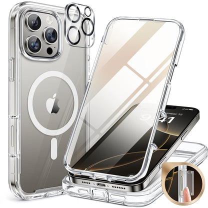 Miracase for iPhone 17e Case & iPhone 16e Case, Full-Body Phone with Built-in Glass Screen Protector, [Magnetic with MagSafe] Military Drop Proof 17 E/ 16 E Cover Bumper 6.1 inch, Black
