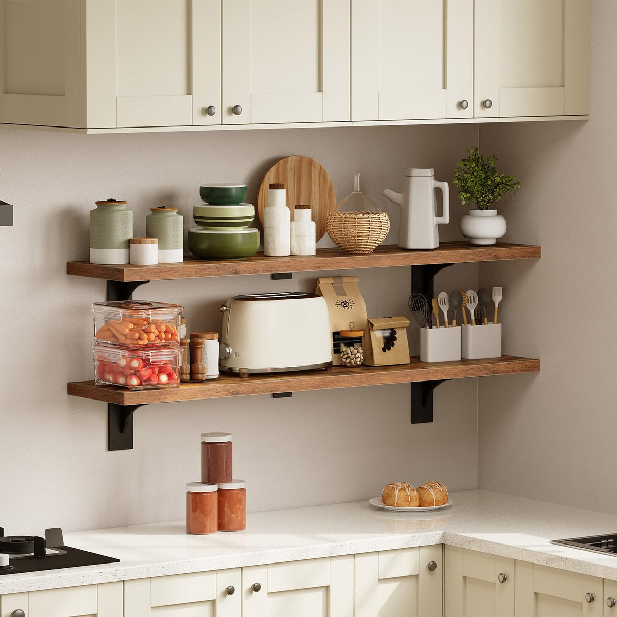 HOOBRO Floating Shelves for Wall, 15.7" Wall Mounted Shelves Set of 2