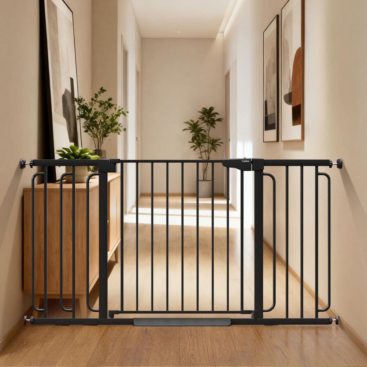 Cumbor 29.7-51.5 in Extra Wide Baby Gate for Stairs, Dog Gate Indoor Black