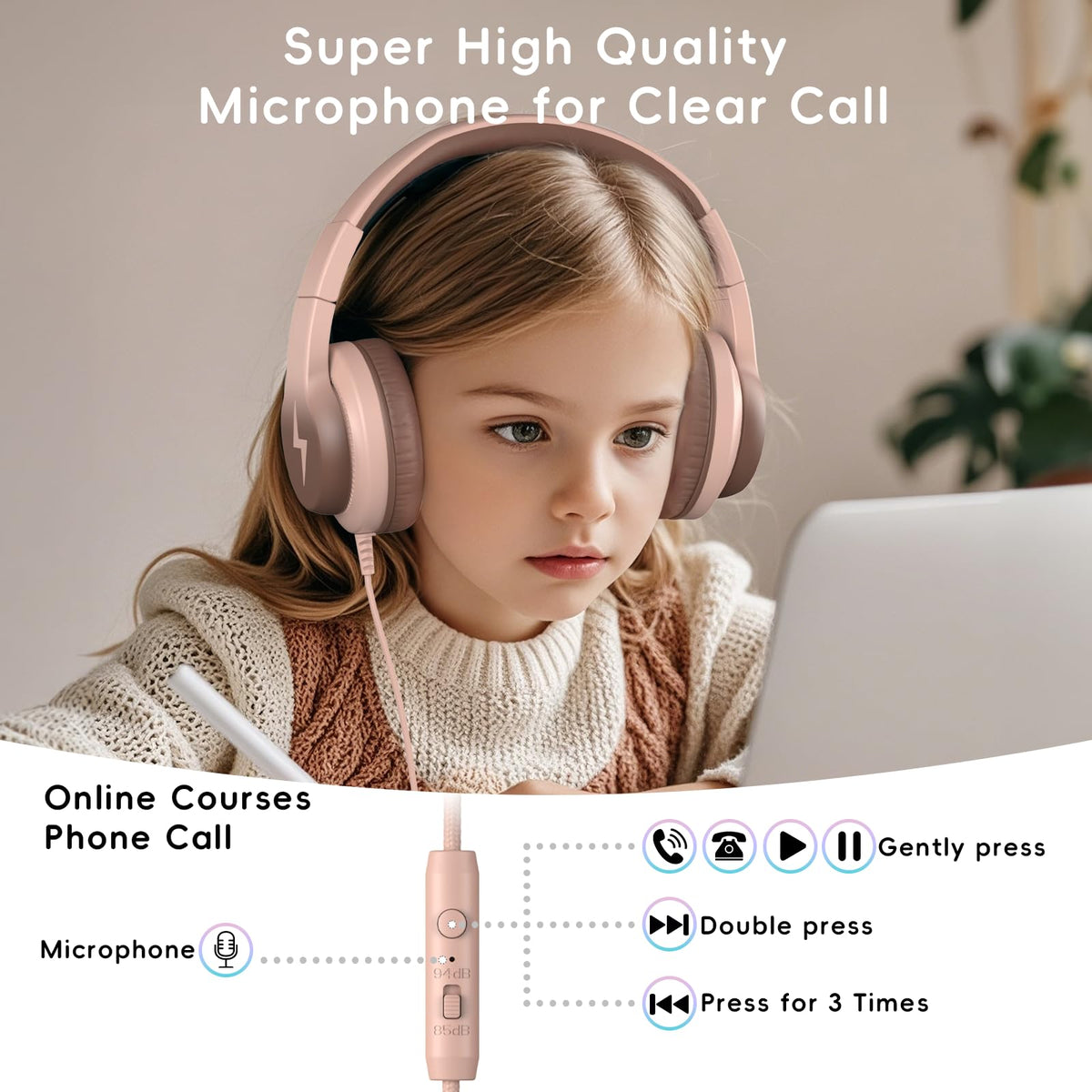 Candy Bila Wired Kids Headphones for School, Over-Ear for Boys Girls