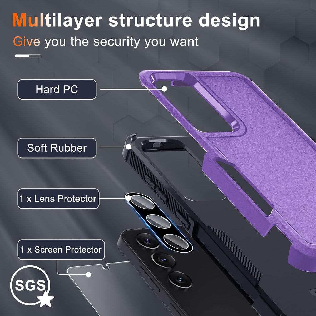 for Samsung Galaxy S24 FE Case, Full Body Heavy Duty Cover, Black Matte