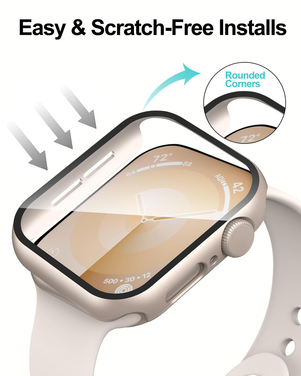 Smiling 2 Pack Case Compatible with Apple Watch Series 9 (2023)/Series 8 /Series 7 45mm with Tempered Glass Screen Protector, Hard PC Case Overall Protective Cover- Starlight