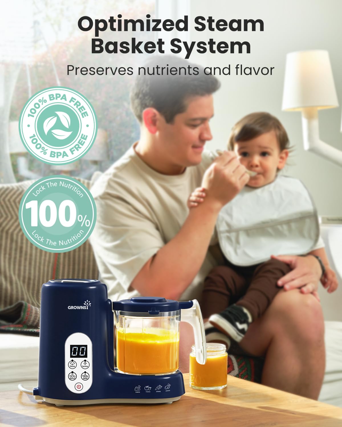 Grownsy Baby Food Maker, Steamer & Blender Baby Food Processor, Dark Grey