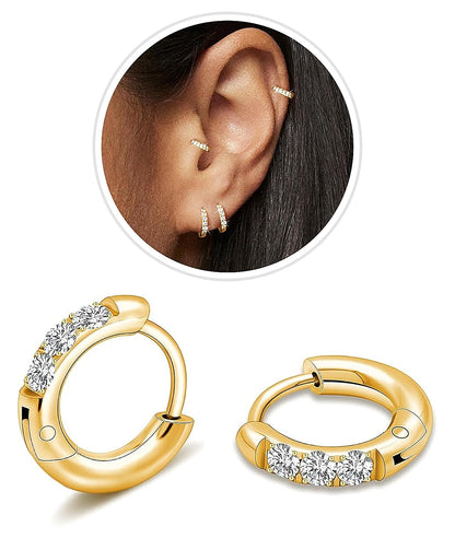 CZ Huggie Hoop Earrings, Stainless Steel Small Hoop Earrings