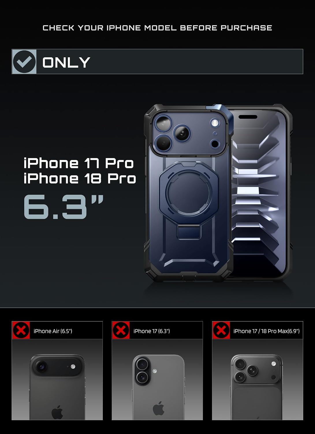 SUPCASE for iPhone 17 Case with Stand & Camera Control Button, Black