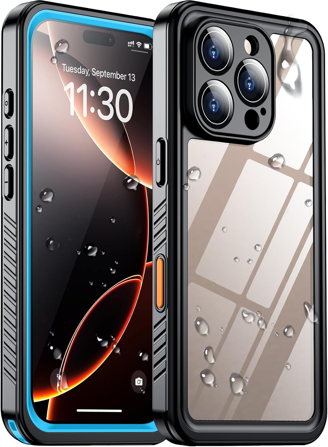 Temdan Compatible with iPhone 17 Pro Case,Waterproof Built-in Screen & Camera Protector IP68 Underwater Full Body 17FT Military Dropproof Shockproof Phone Case 6.3"-Blue/Clear