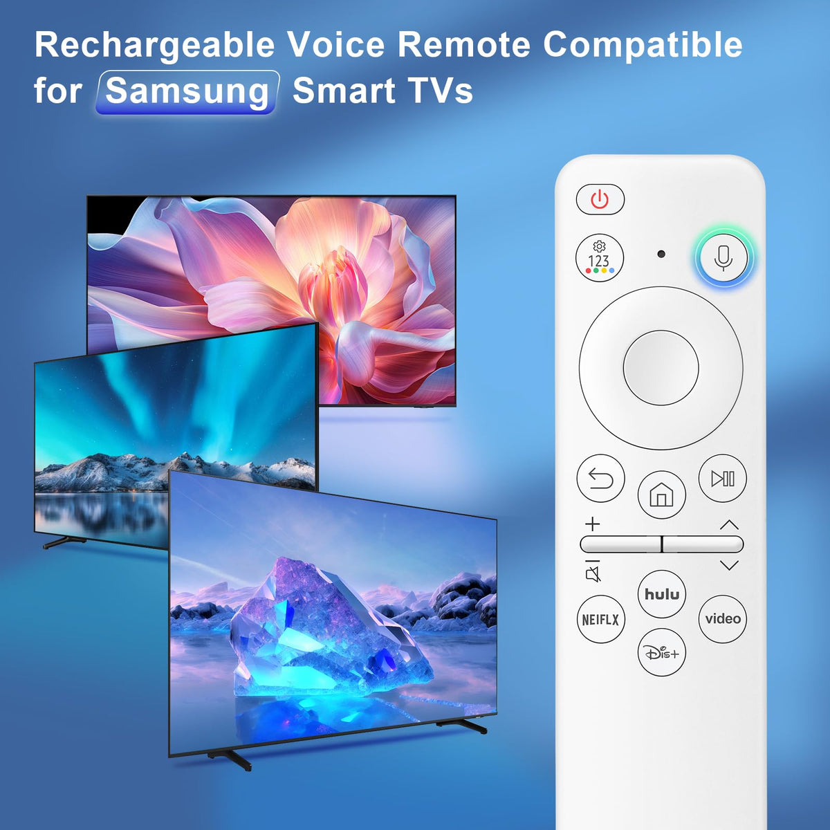 Replacement for Samsung TV Remote, for All 2018-2024 Samsung Remote Control for Smart TV with Voice Control. No Solarcell. 2-Year Warranty.