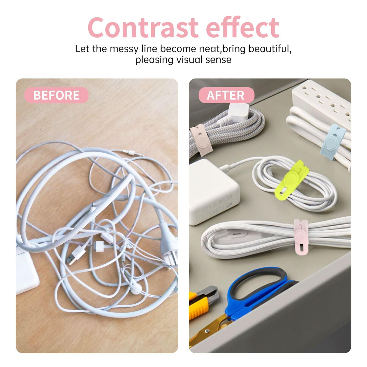 25 Pcs Silicone Cable Ties, Cable Ties Reusable, High Elasticity Cord Wraps for Electrical Cords, Cord Organizer for Earphone, Phone Charger(White)