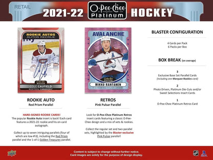 2021 2022 Upper Deck O Pee Chee PLATINUM Hockey Series Factory Sealed Unopened Blaster Box Brand New Released in June of 2023