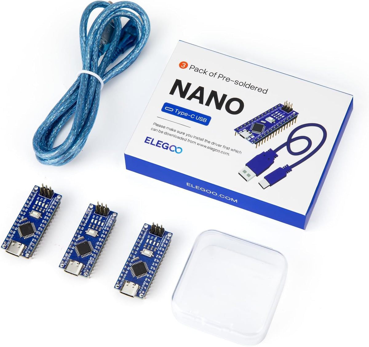 ELEGOO Presoldered Nano Board USB-C with Cable Compatible with Arduino 3PC