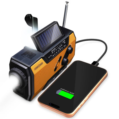 FosPower NOAA Emergency Weather Radio D8 37000mWh Portable Power Bank, AM/FM, USB/Solar/Hand Crank Charging, SOS Alarm & Flashlight for Indoor/Outdoor Emergency - Orange