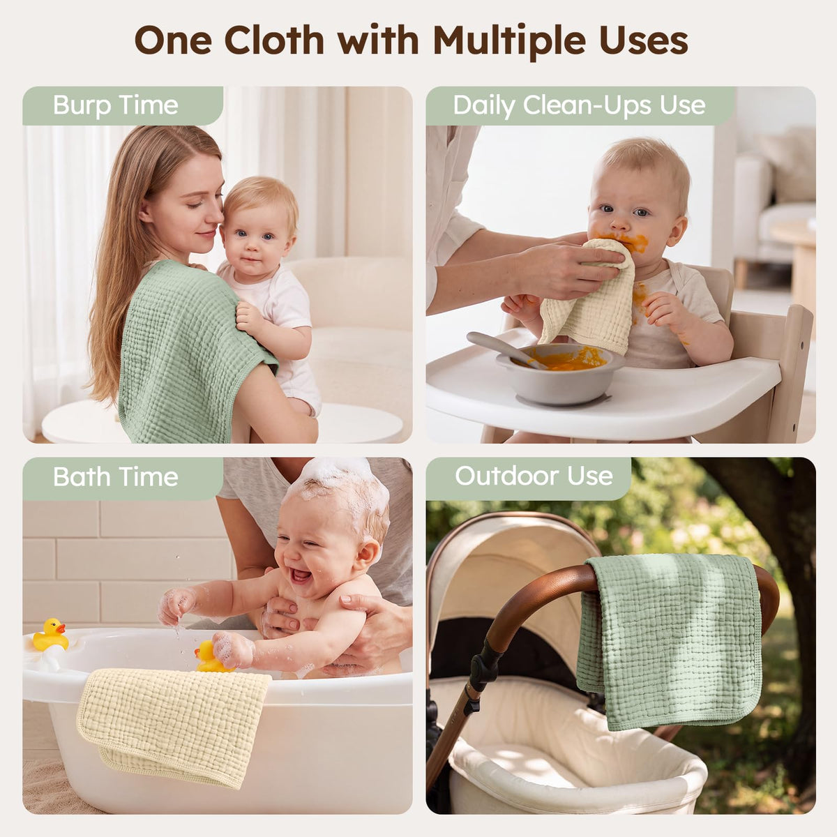 Looxii Muslin Baby Burp Cloths, Absorbent Brup Rags 6 Pack Set for Baby