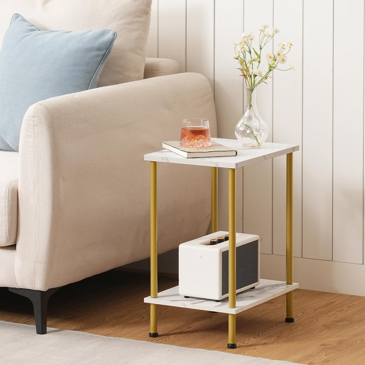 HOOBRO End Table, Small Side Table, Nightstand with 2-Layer Storage Shelves, Sofa Table for Small Spaces, Living Room, Bedroom, Stable Frame, Easy Assembly, Rustic Brown BF09BZ01