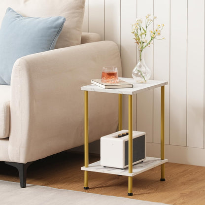 HOOBRO End Table, Small Side Table, Nightstand with 2-Layer Storage Shelves, Sofa Table for Small Spaces, Living Room, Bedroom, Stable Frame, Easy Assembly, Rustic Brown BF09BZ01