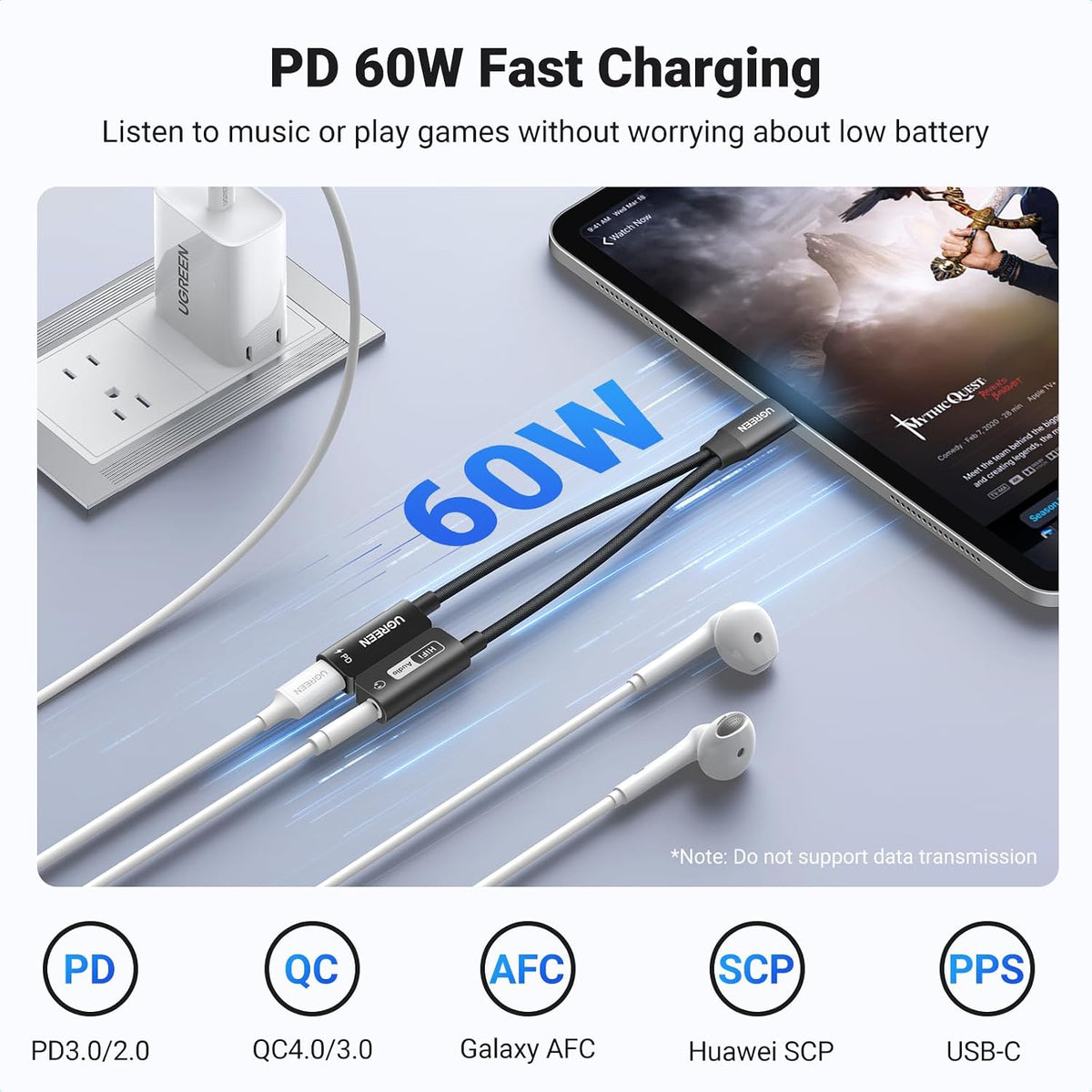 UGREEN Magnetic 2 in 1 USB C to 3.5mm Audio Adapter and Charger, Black