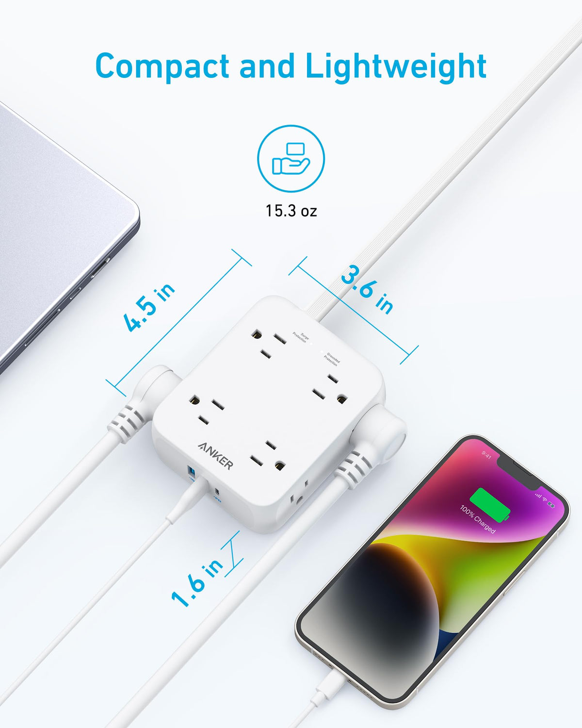 Anker Power Strip with 2000J Surge Protector, Outlet Extender, 20W, 8AC