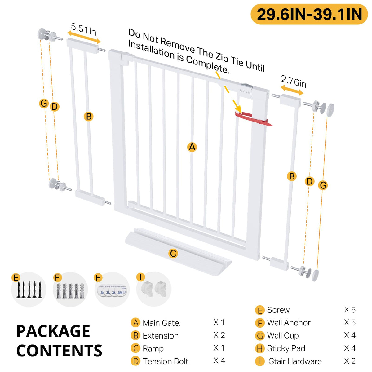 InnoTruth 27-36.6 in Wide Baby Gate for Stairs and Doorways, Black