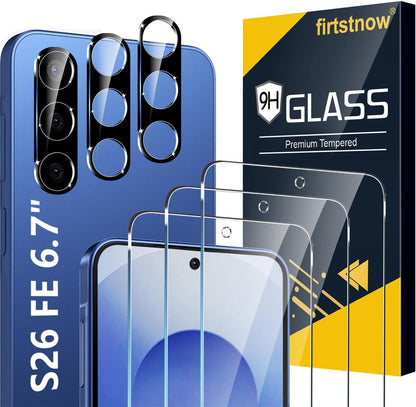 firtstnow 3 Pack for Samsung Galaxy S26 Ultra Screen Protector Tempered Glass + 3 Pack Camera Lens Protector, Military Grade Shatterproof, 9H Hardness, Fingerprint Unlock,Case Friendly 6.9 Inch
