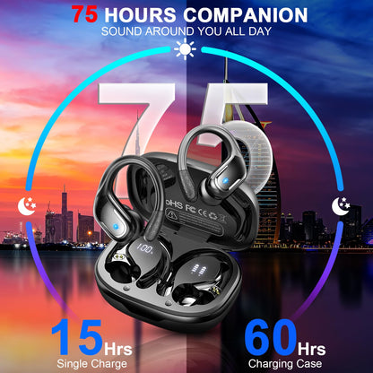 Wireless Earbuds Sports, 75Hrs Bluetooth 5.4 Headphones, Bass Hi-Fi Stereo