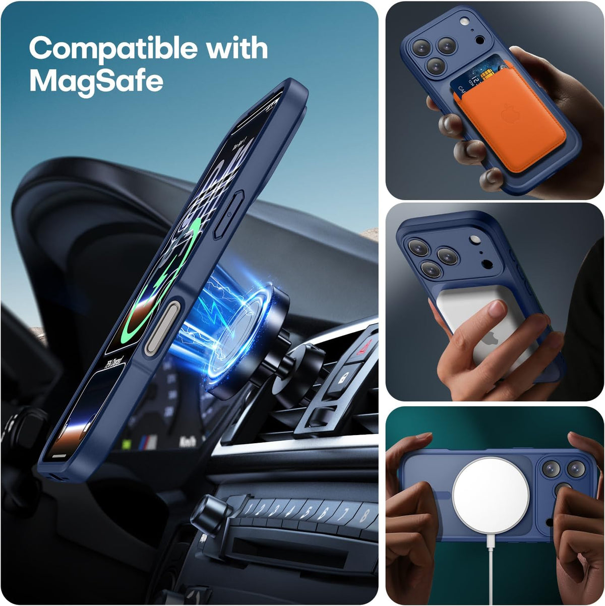 ImpactStrong Magnetic Guard Designed for iPhone 17 Air Case [Camera Protection] [Military Grade Drop Tested] [Compatible with MagSafe] Slim Translucent Matte Phone Case (6.6") - Navy Blue