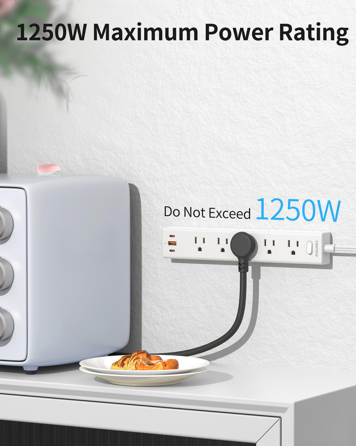 5 Outlets 2 Prong Power Strip with 3USB, 6FT Extension Cord for Old House