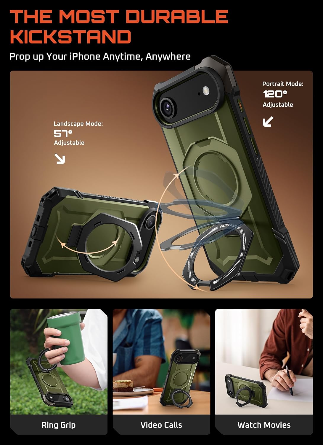 SUPCASE for iPhone 17 Case with Stand & Camera Control Button, Black