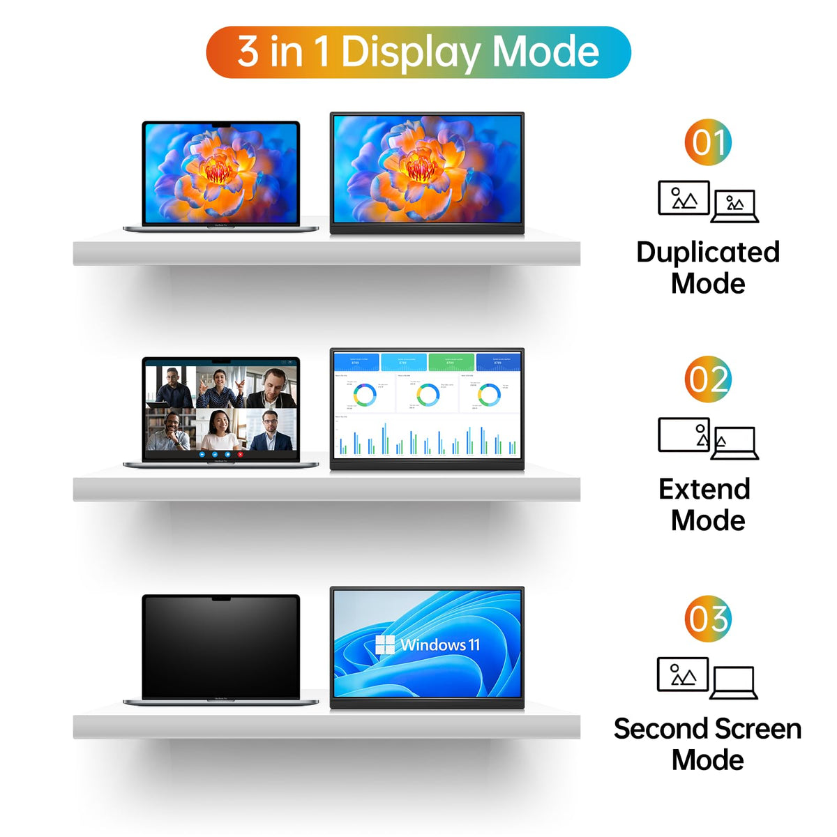 MNN 15.6" 4K Portable Monitor, UHD IPS, USB-C HDMI, with Smart Cover Stand