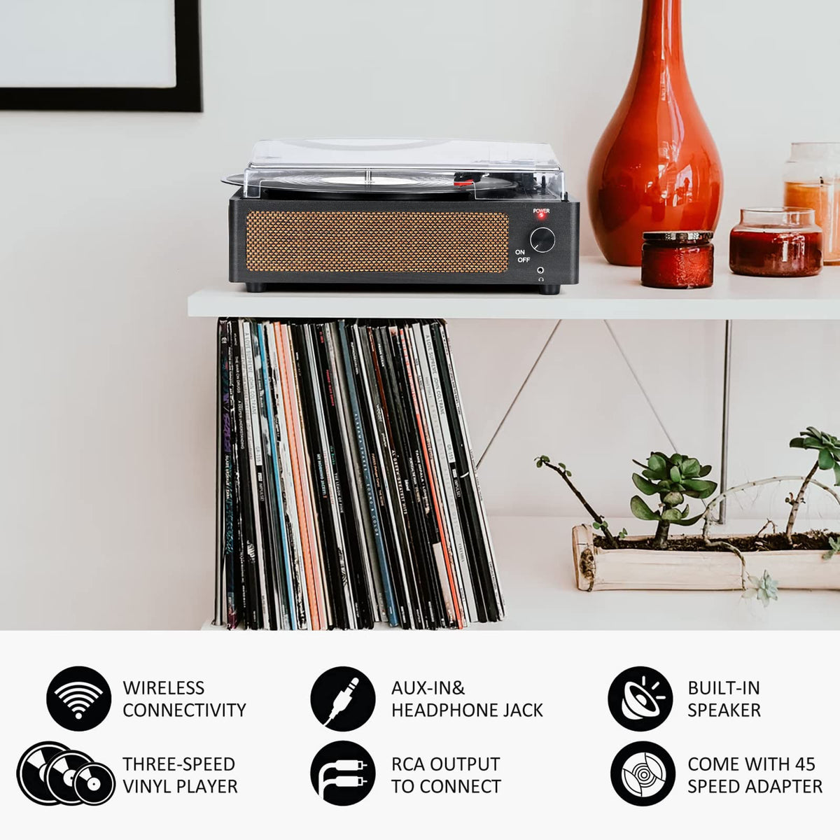 Seasonlife® Record Player for Vinyl Turntable with Speakers,Pale Purple