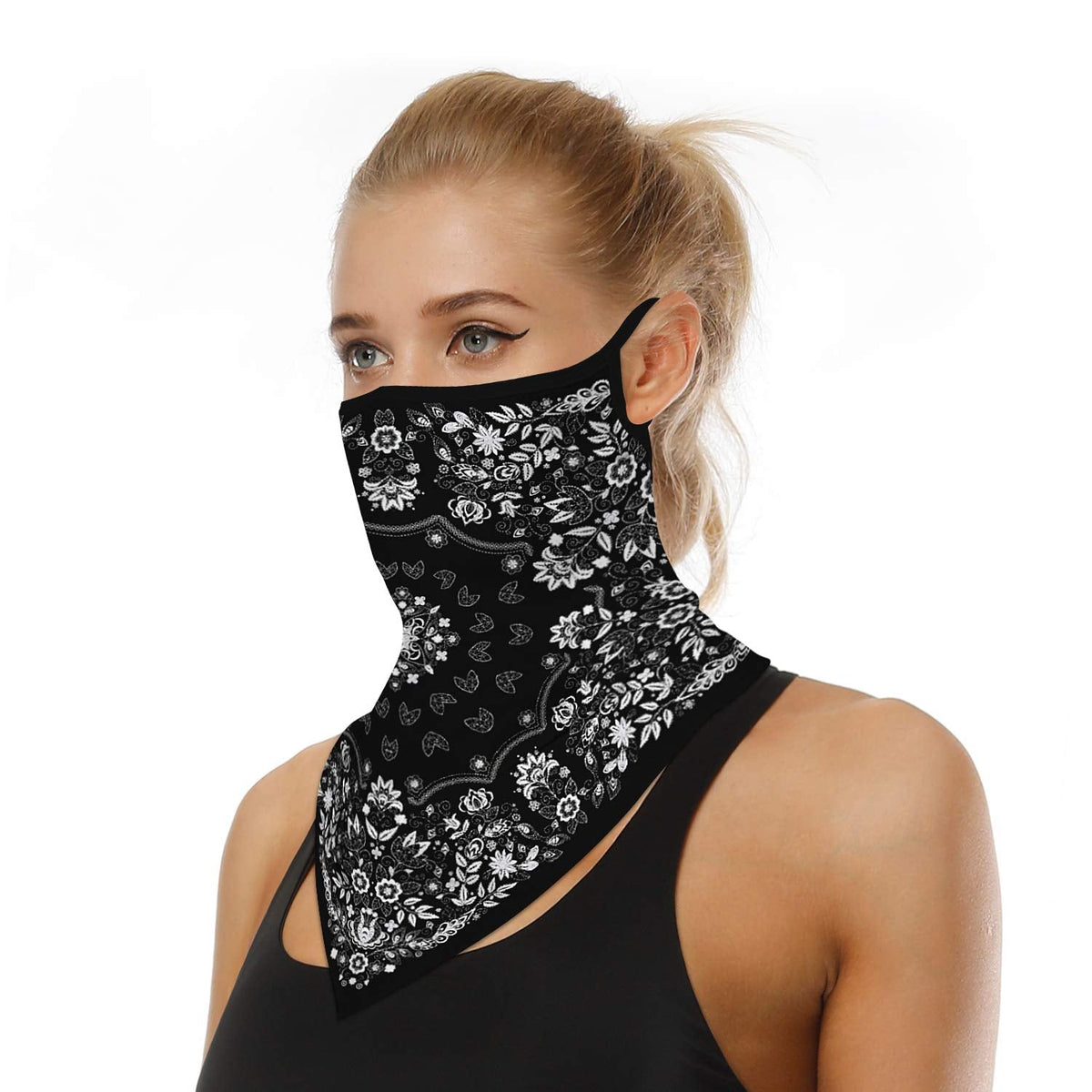 YAYOUREL Neck Gaiter Face Mask Bandanas for Men Women UV Face Scarf Cover Ear Loop Hole Facemask for Fishing Running Cycling