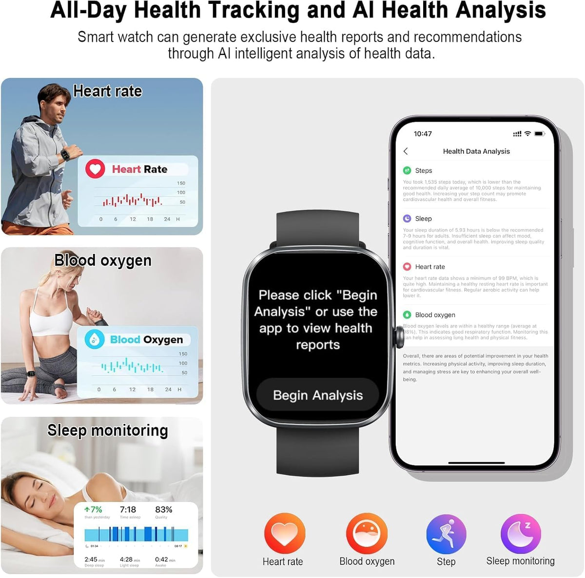 Motast Smart Watch, Fitness Tracker 1.69'' HD for Men Women,