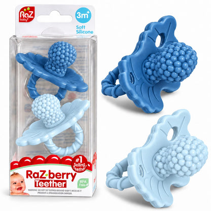 RaZbaby RaZberry Silicone Teether Pacifier – Teething Relief for Infants, Food-Grade, Hands & BPA Free, Natural Berrybumps Fruit Texture for Sensory Development, Freezable, 2-Pack - Lavender & Pink