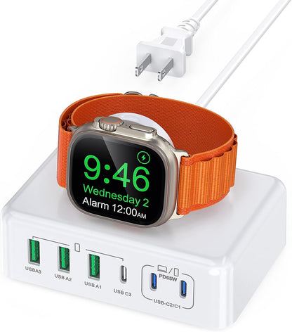 USB Fast Charger Block 50% Smaller 100W Max 6-Port GaN USB Charging Station