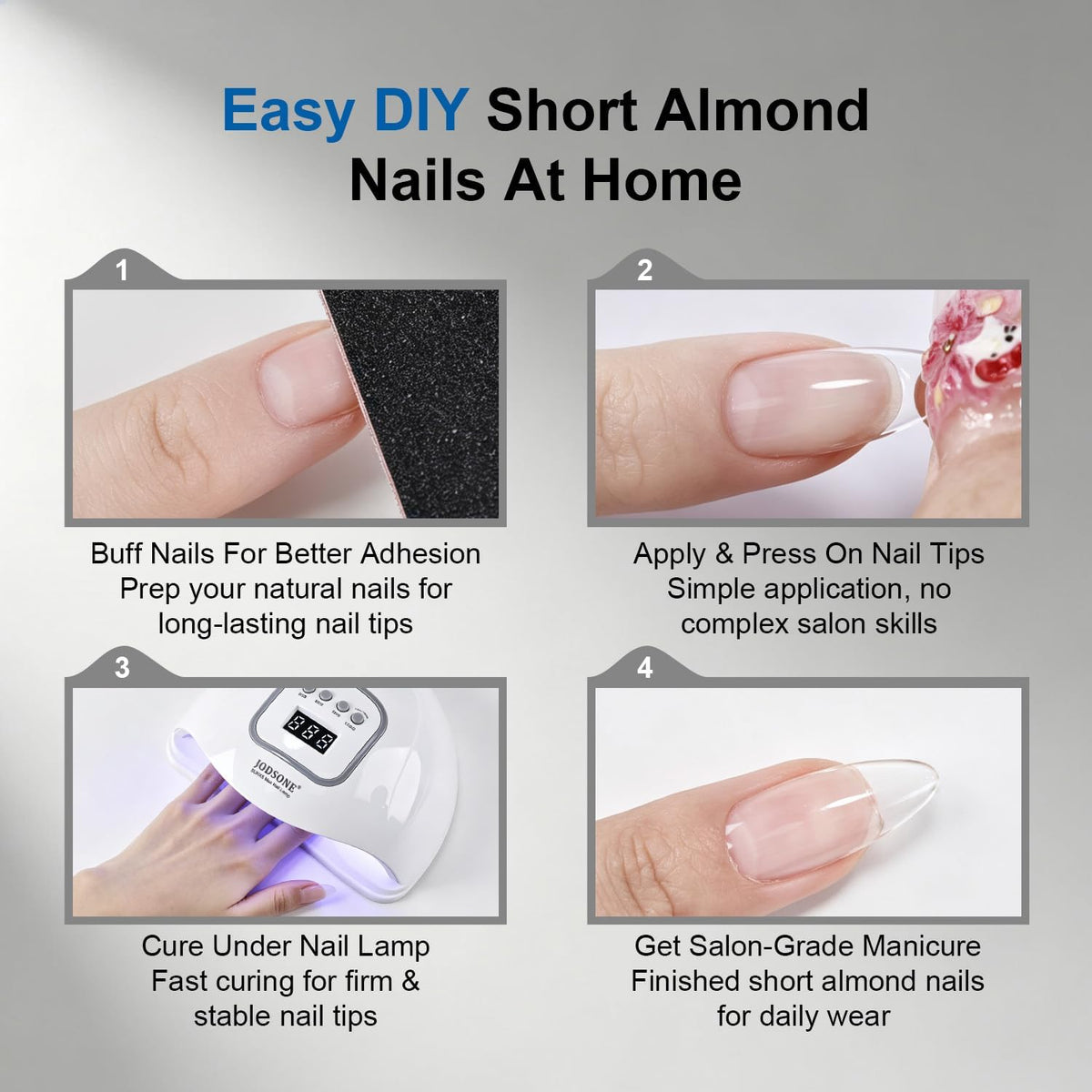 JODSONE Gel Nail Kit,210Pcs BS-74 Short Almond Nail Tips with U V Light