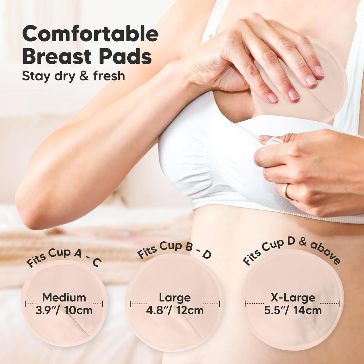 Organic Nursing Pads, 14 Washable Breast Pads,Wash Bag (Neutrals, XL 5.6")