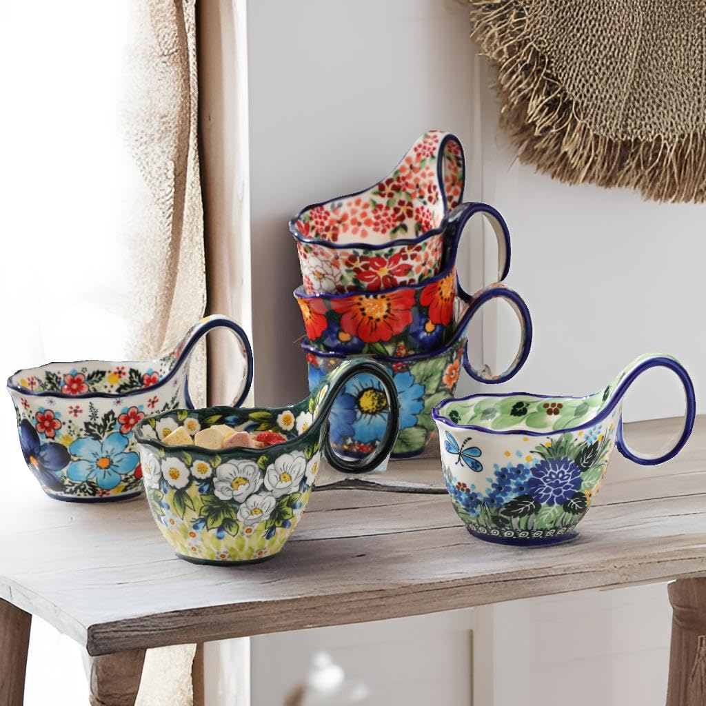 ALMA Handpainted Soup Bowl with Large Loop Handle,Easier Secure Grip