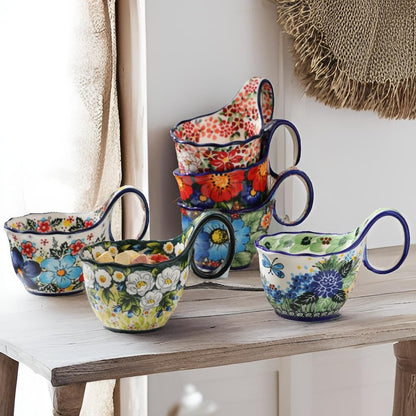 ALMA Handpainted Soup Bowl with Large Loop Handle,Easier Secure Grip