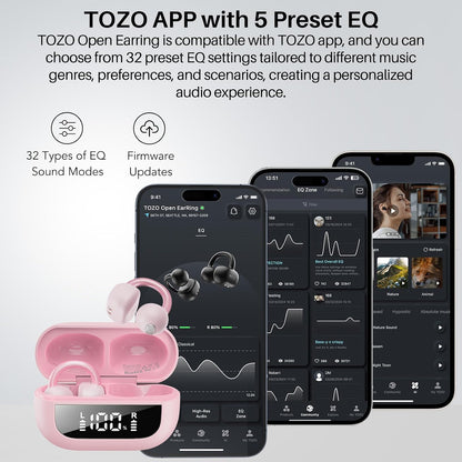 TOZO OpenEarRing Open Ear Earbuds 40H Bluetooth 5.4 Lightweight Comfort