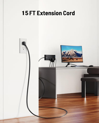 Surge Protector Power Strip 4800J, LeZone 10Ft Long Extension Cord Flat Plug, 20 Outlets 4 USB-A 4 USB-C Ports, Wall Mountable, Home Office Dorm Essentials, Black