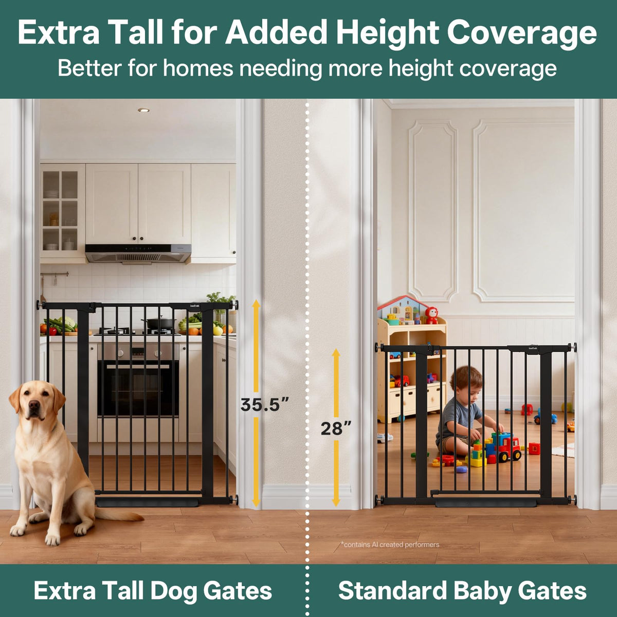InnoTruth 27-36.6 in Wide Baby Gate for Stairs and Doorways, Black