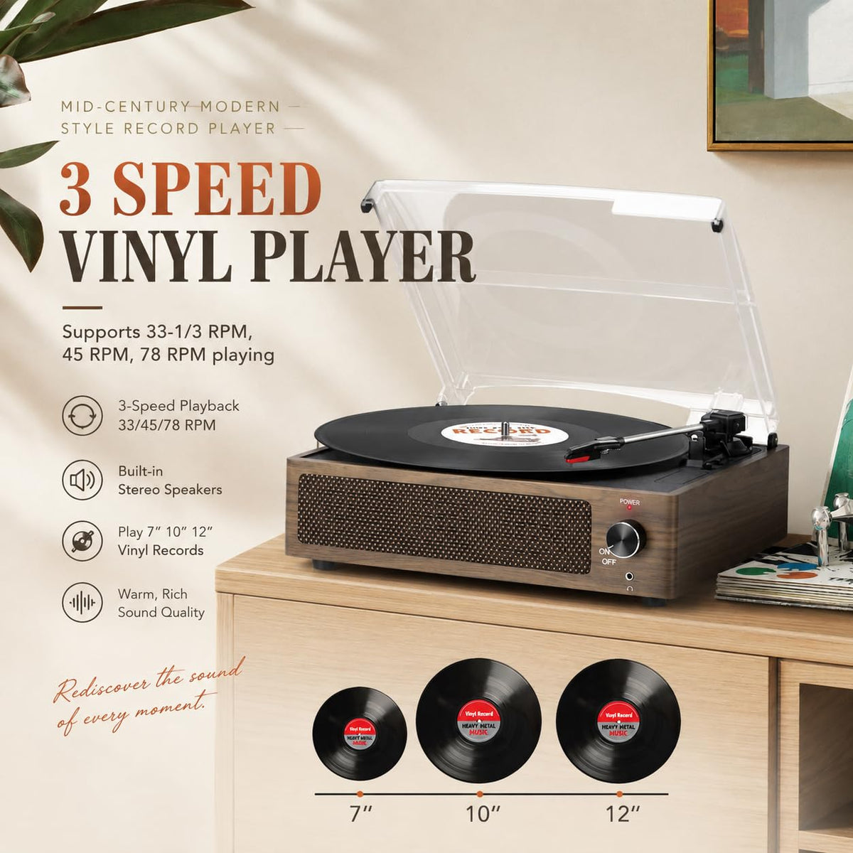 Seasonlife® Record Player for Vinyl Turntable with Speakers,Pale Purple